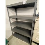 Grey metal shelving with five shelves 47" wide x 25" deep x 72" high