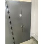 Grey metal storage cabinet with two doors 36" wide x 18" deep x 78" high
