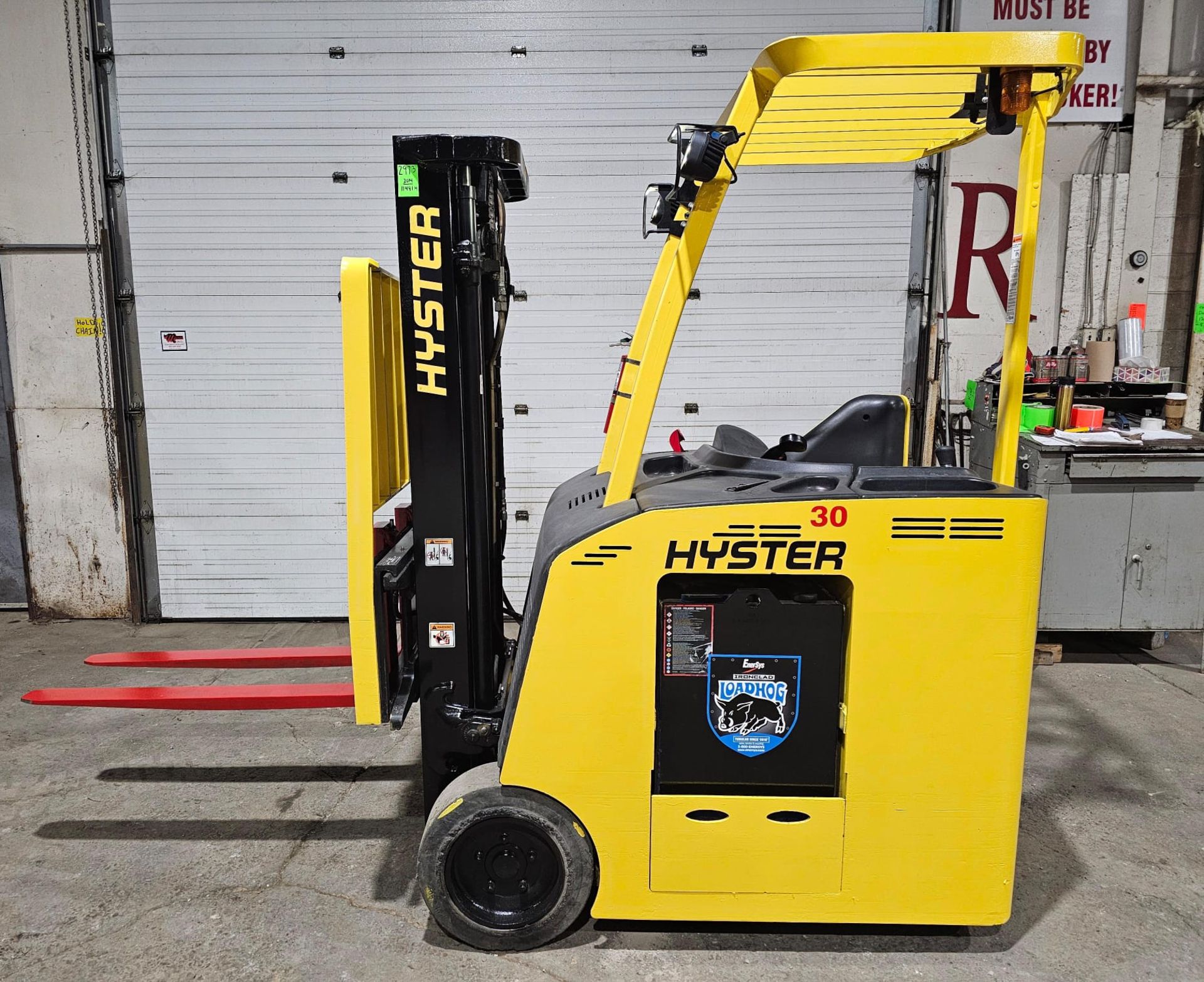 2014 Hyster 3,000lbs Capacity Stand-On Forklif 36V Battery 3-Stage Mast 187" load height , Sideshift