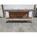 Table 36" x 72" x 34.5"h bottom shelf: 24" w x 69" - Aluminum frame with wooden top