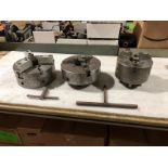 Lot of 3 3-jaw chucks 8”, 10” and 10”