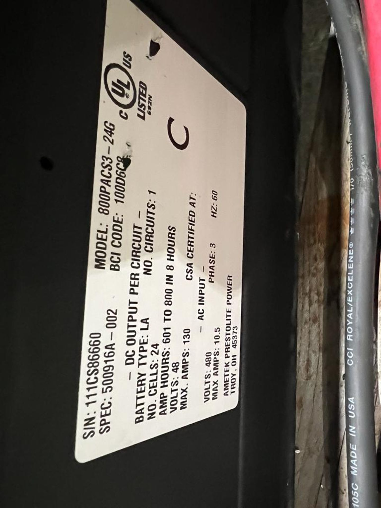 Ametek Pac Forklift Battery Chrager - 48V - 480V 3 phase input - Image 2 of 2