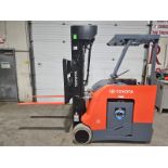 2017 Toyota 4,000lbs Capacity Stand On Electric Forklift with 4-STAGE Mast, sideshift, 36V Battery