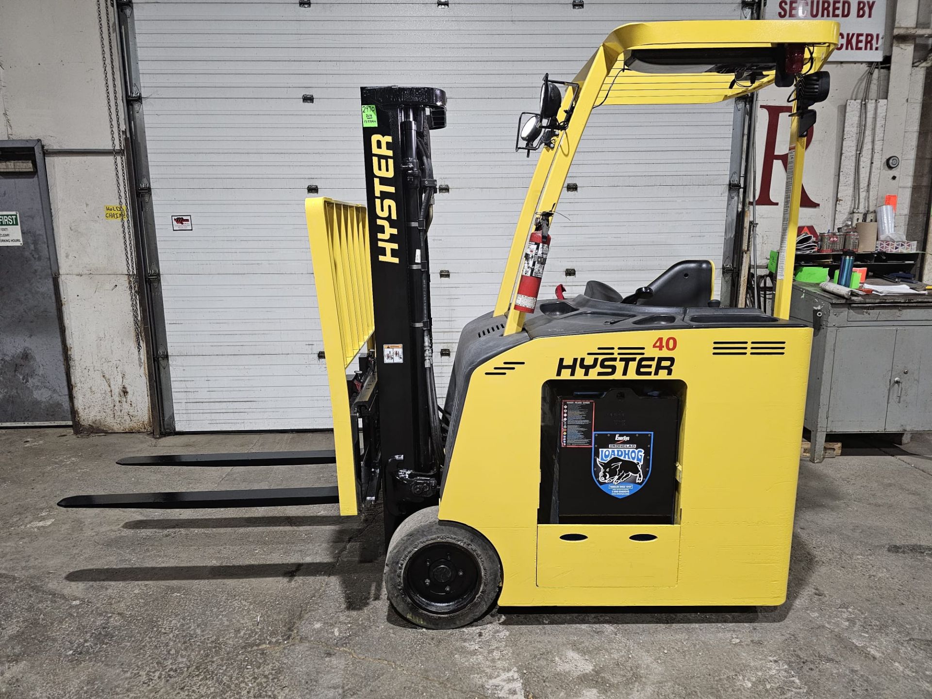 2014 Hyster 4,000lbs Capacity Stand On Electric Forklift with 3-STAGE Mast, sideshift, 36V Battery &