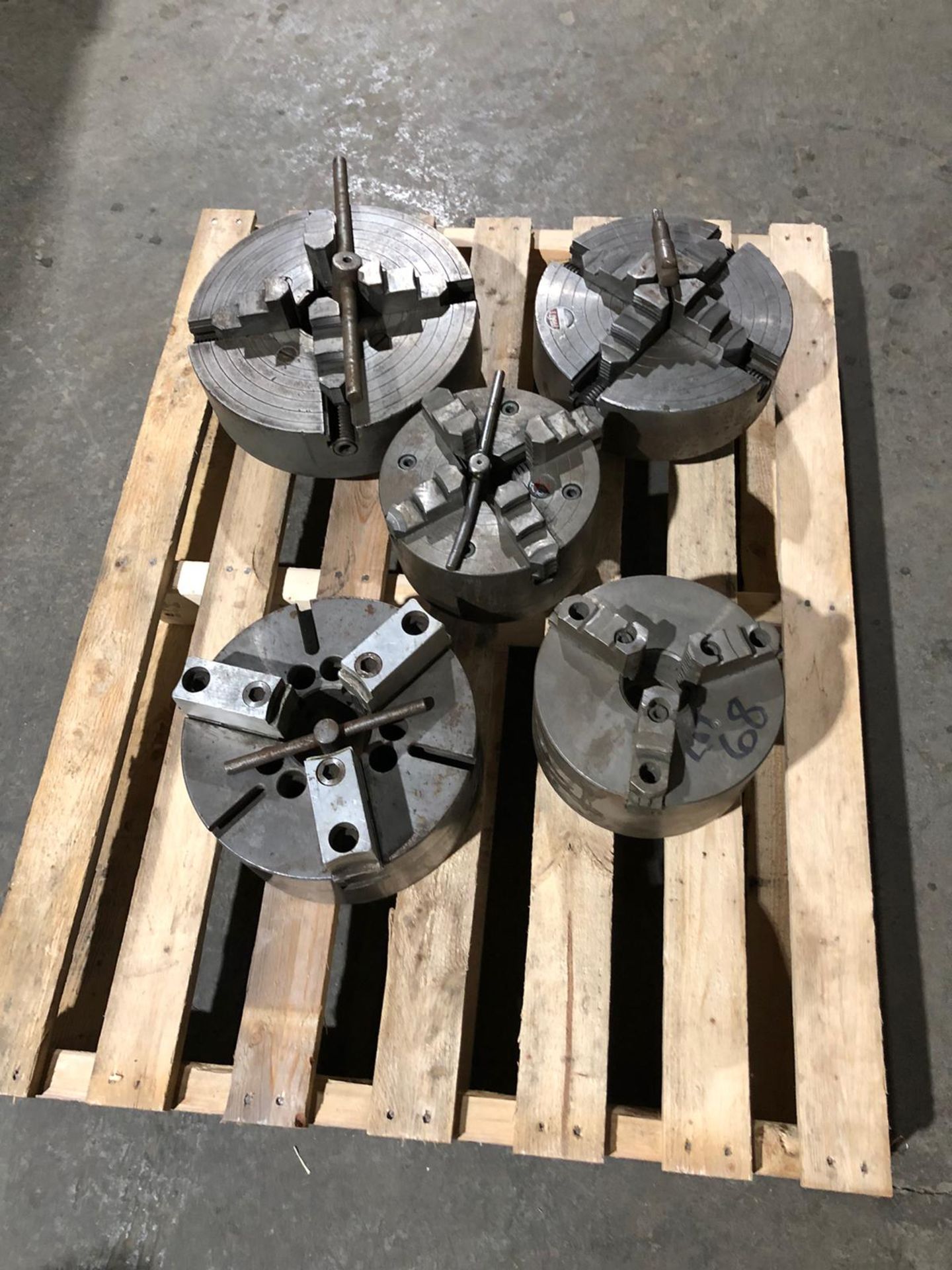 Lot of 5 lathe chucks 8”,10” and 12” 3 and 4 jaw Units - Image 2 of 3