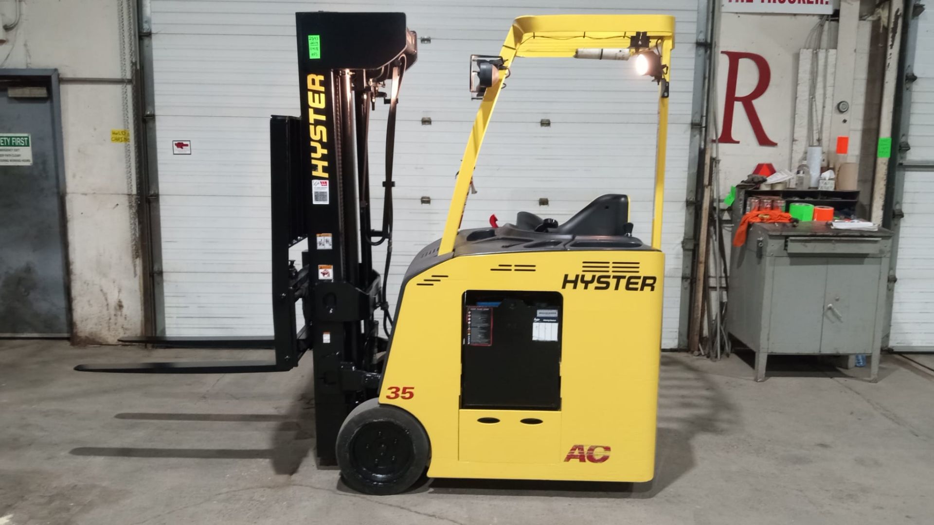 2014 Hyster 3,500lbs Capacity Electric Stand On Forklift 4-STAGE MAST 36V with sideshift - FREE