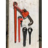 Lot of Ridgid Leverage pipe wrench and slugwrenches and heavy duty pipe wrench