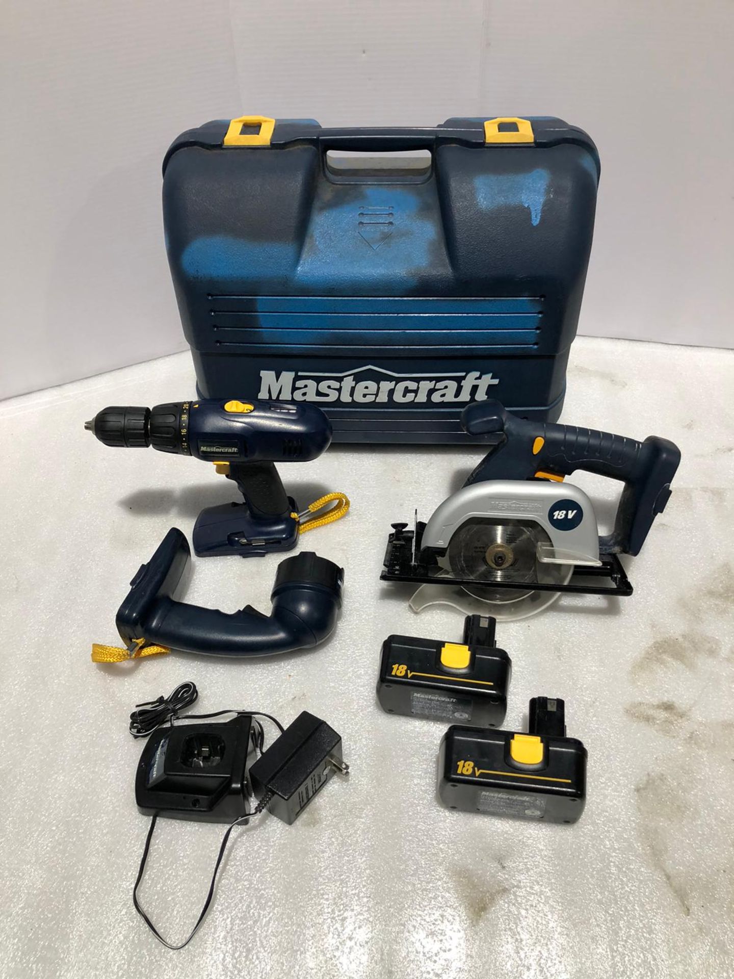 Lot of 4 (4 units) Mastercraft Drill, Saws and Light - Battery Powered and Electric Circular saw -