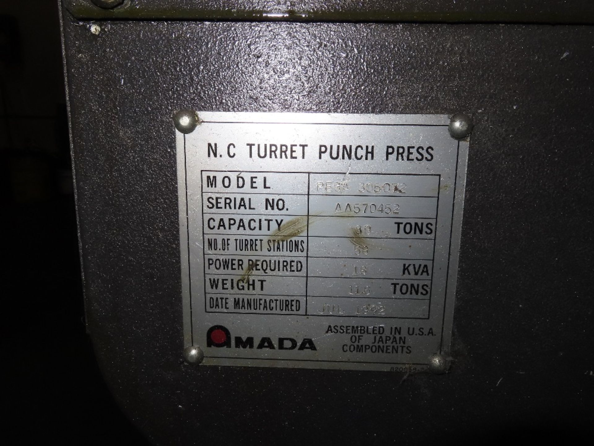 (1992) Amada mod. PEGA305072, N.C. Turret - Image 8 of 8