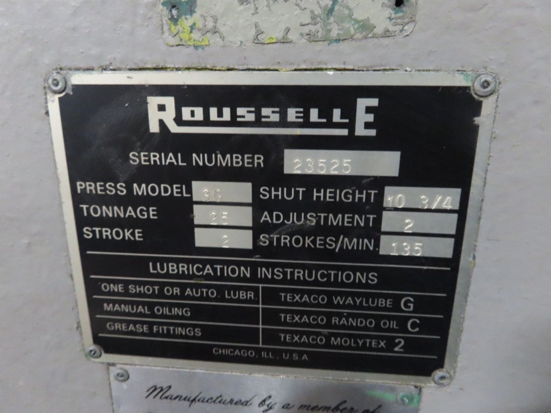 Rouselle mod. 3G, 25 Ton Punch Press, Stroke - Image 3 of 3