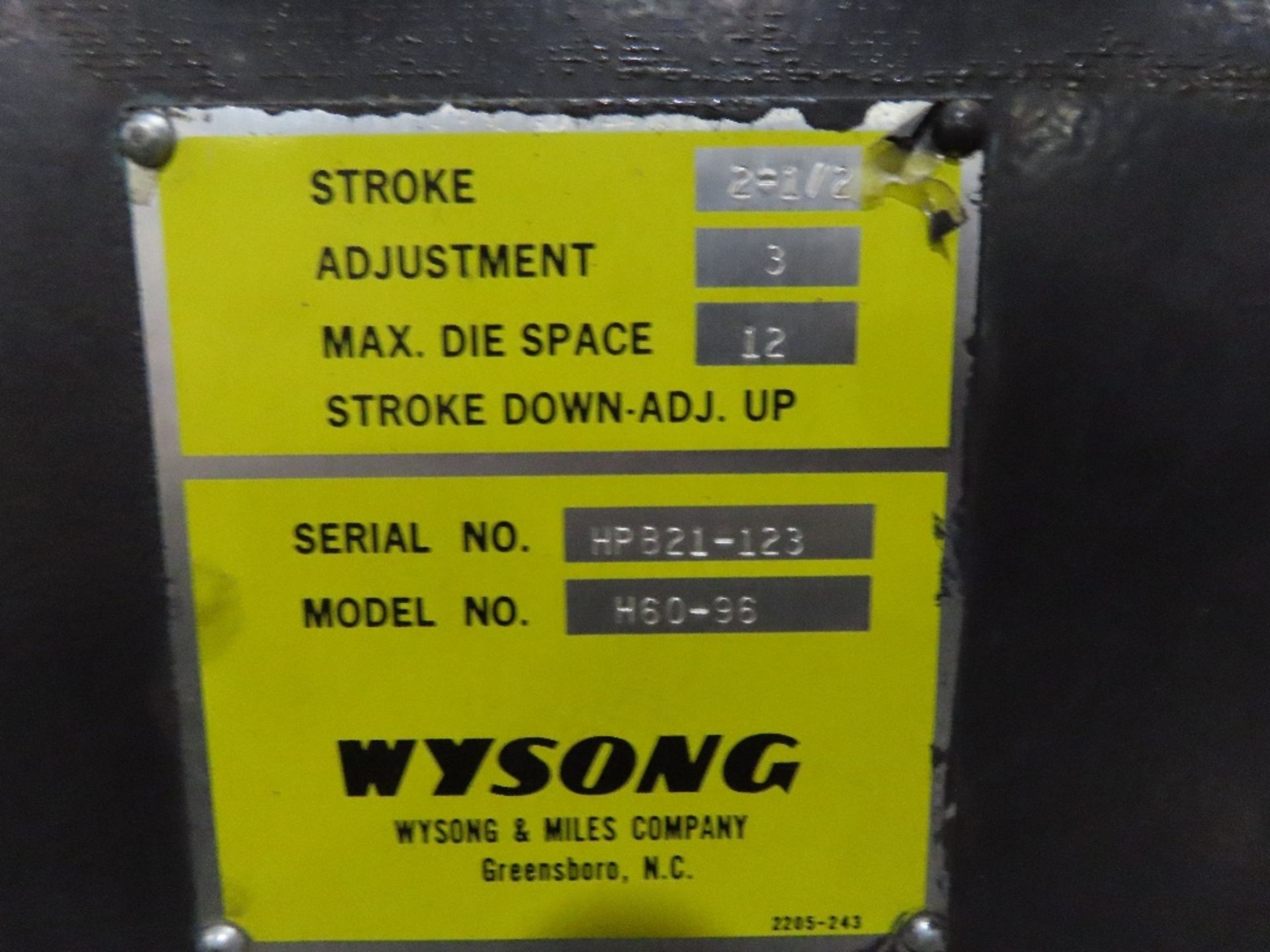 Wysong mod. H60-96 Power Press Brake Stroke - Image 9 of 9