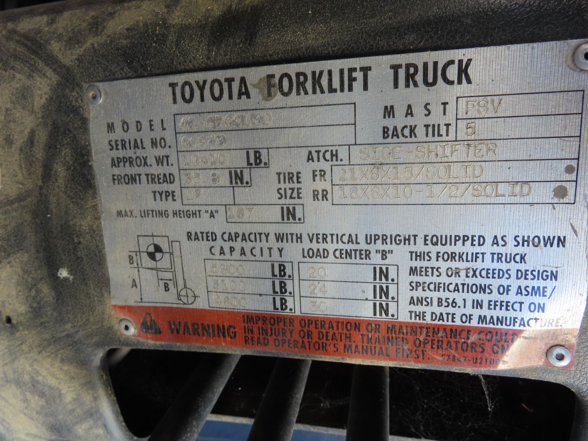 Toyota mod. 426FGCU30, 5,000lb. Forklift - Image 5 of 5