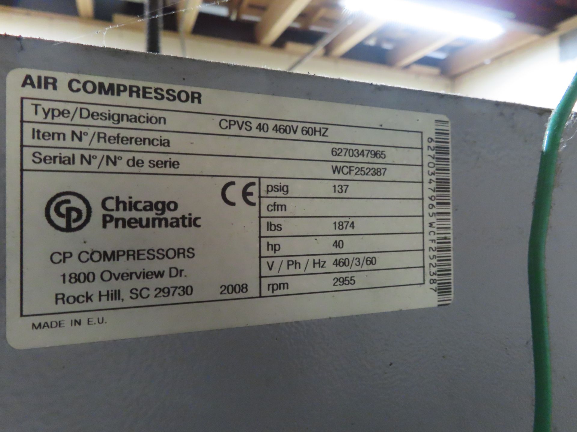 CP Type CPVS 40 46V, 60Hz Rotary Screw Air - Image 3 of 3