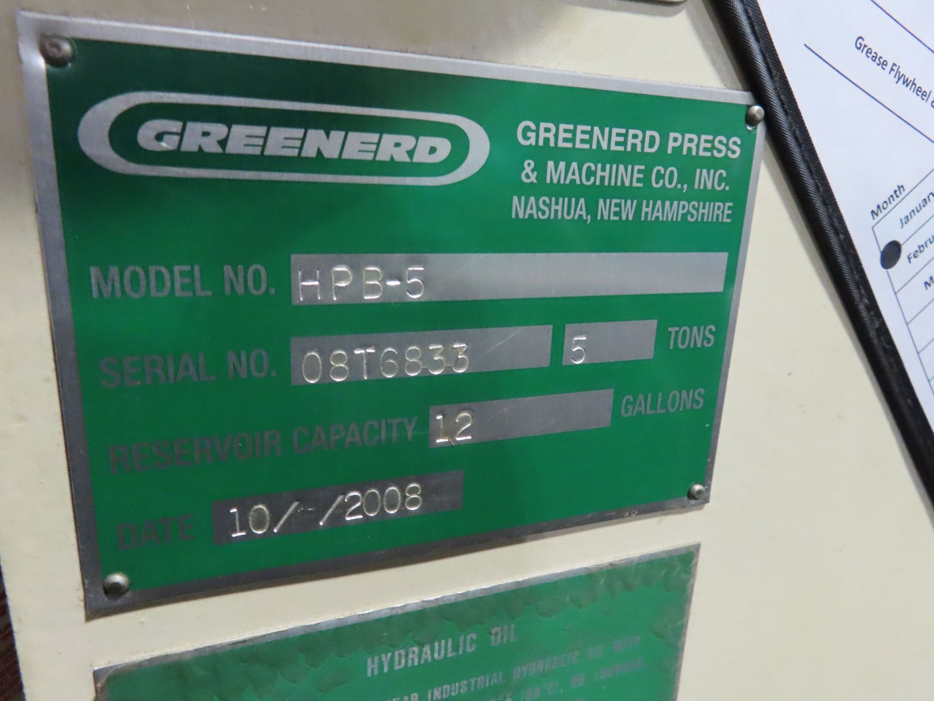 (2008) Greenerd mod. HPB-5, 5-Ton Hydraulic - Image 3 of 3