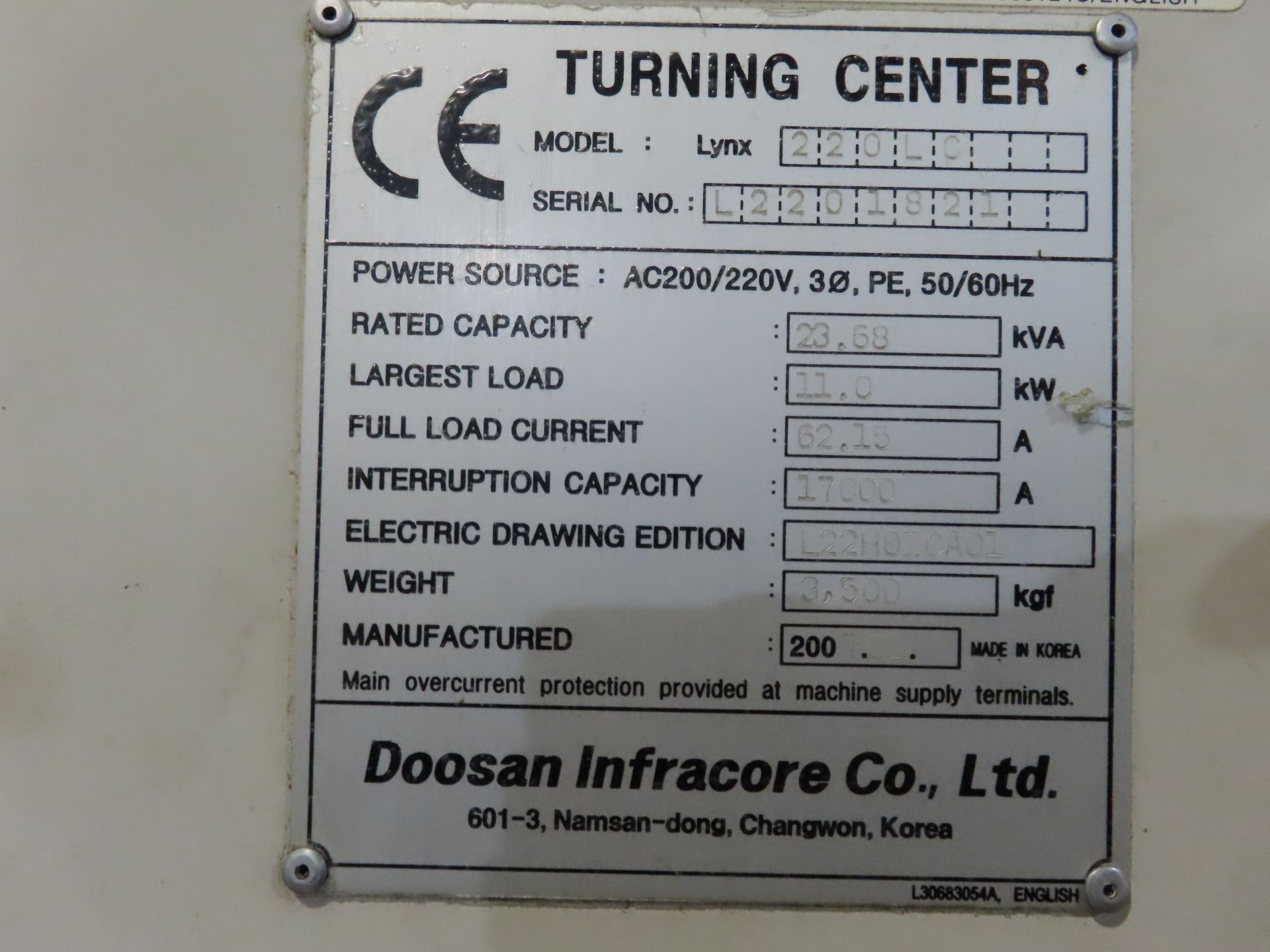 (2007) Doosan mod. Lynx220, CNC Turning Center, 12- - Image 9 of 9