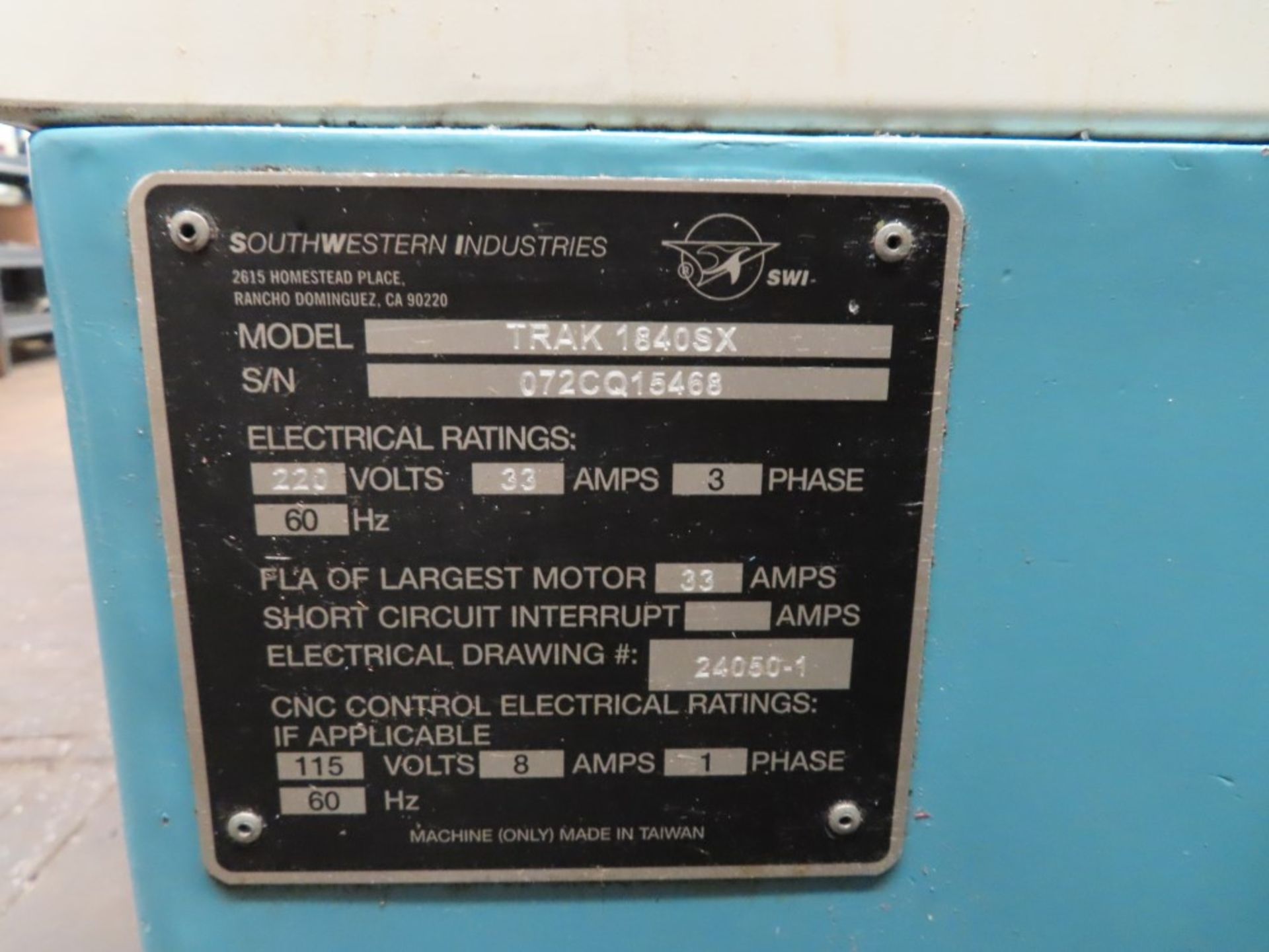 2007 TRAK MDL. 1840SX CNC LATHE - Image 8 of 8