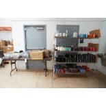 Assorted Sewing Thread on (1) Shelving Unit and (1) Table