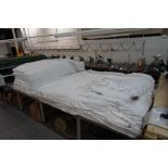(2) Stacks of Blankets and (2) Stacks of Clothe Material, (1) Fleece White 60'' x 80'' , (1) Fleece