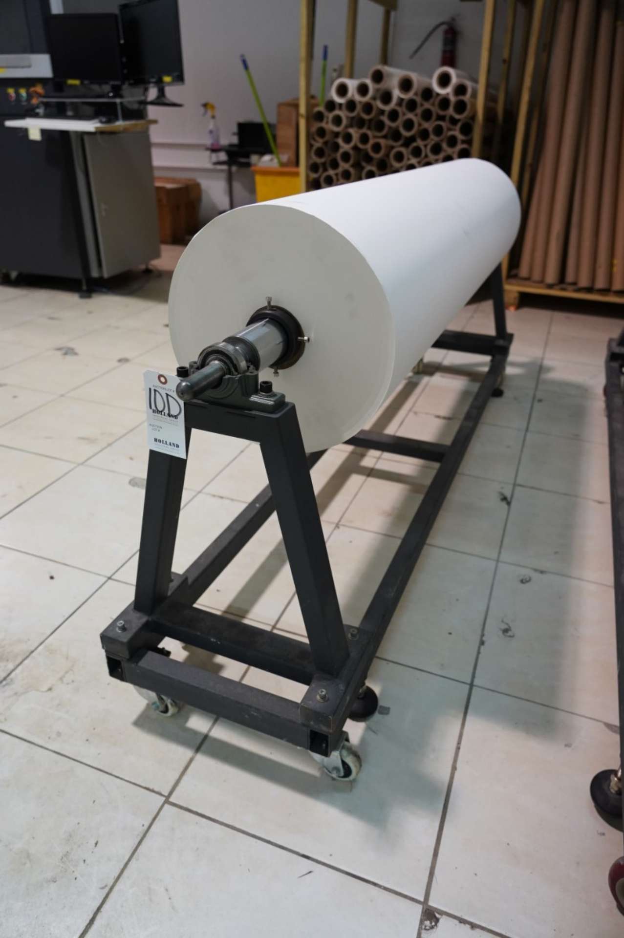 Paper Roll Stand Holder , 75'' Long , With Full Paper Roll