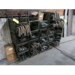 Approx (20) Stackable Parts Bins w/ Contents Including: Heavy Duty Bolts & Rod