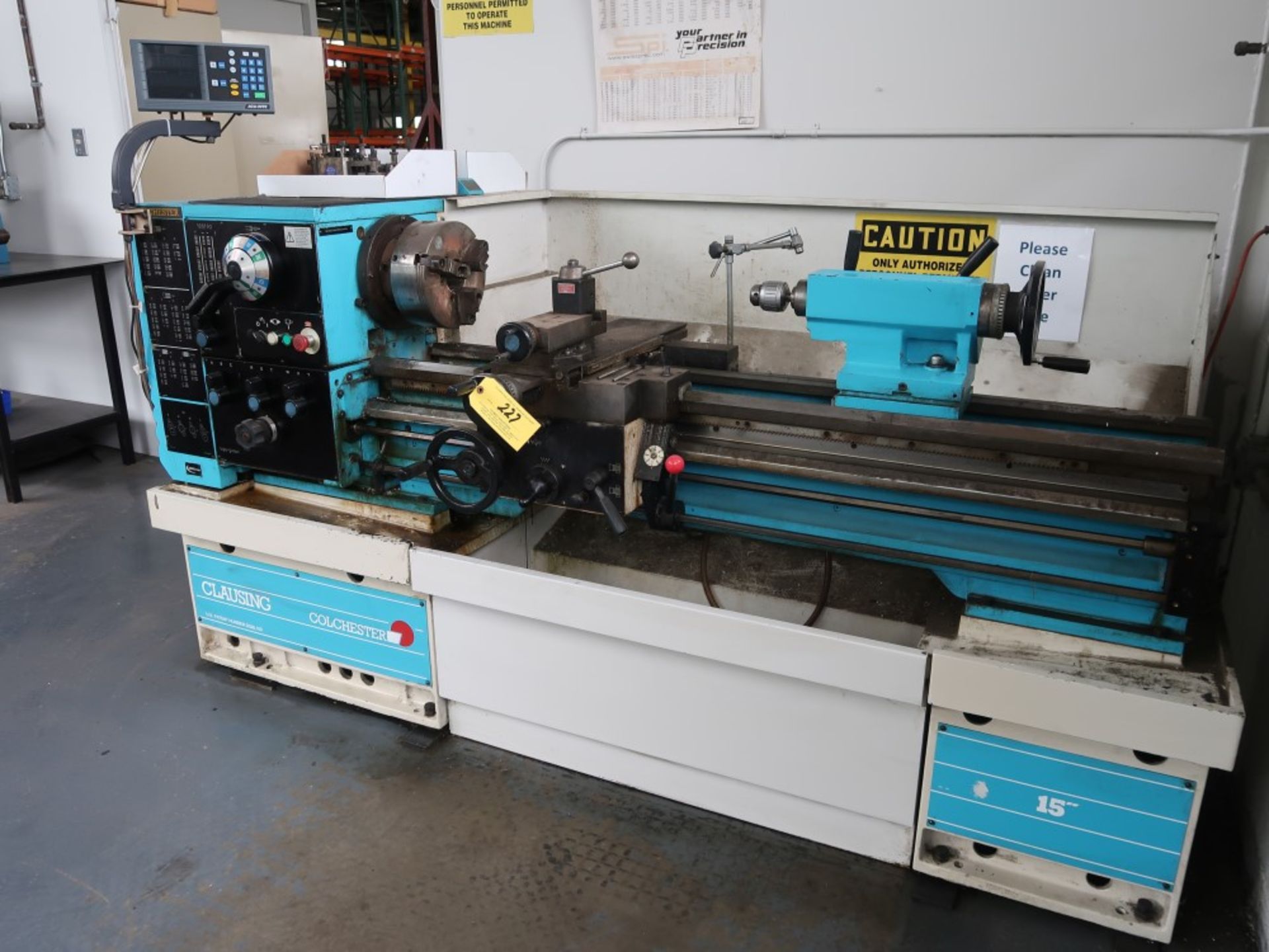 2001 Clausing Colchester 15" Toolroom Lathe S/N CG0152 Spindle Speed 20-2500 RPM w/ Accu-Rite DRO