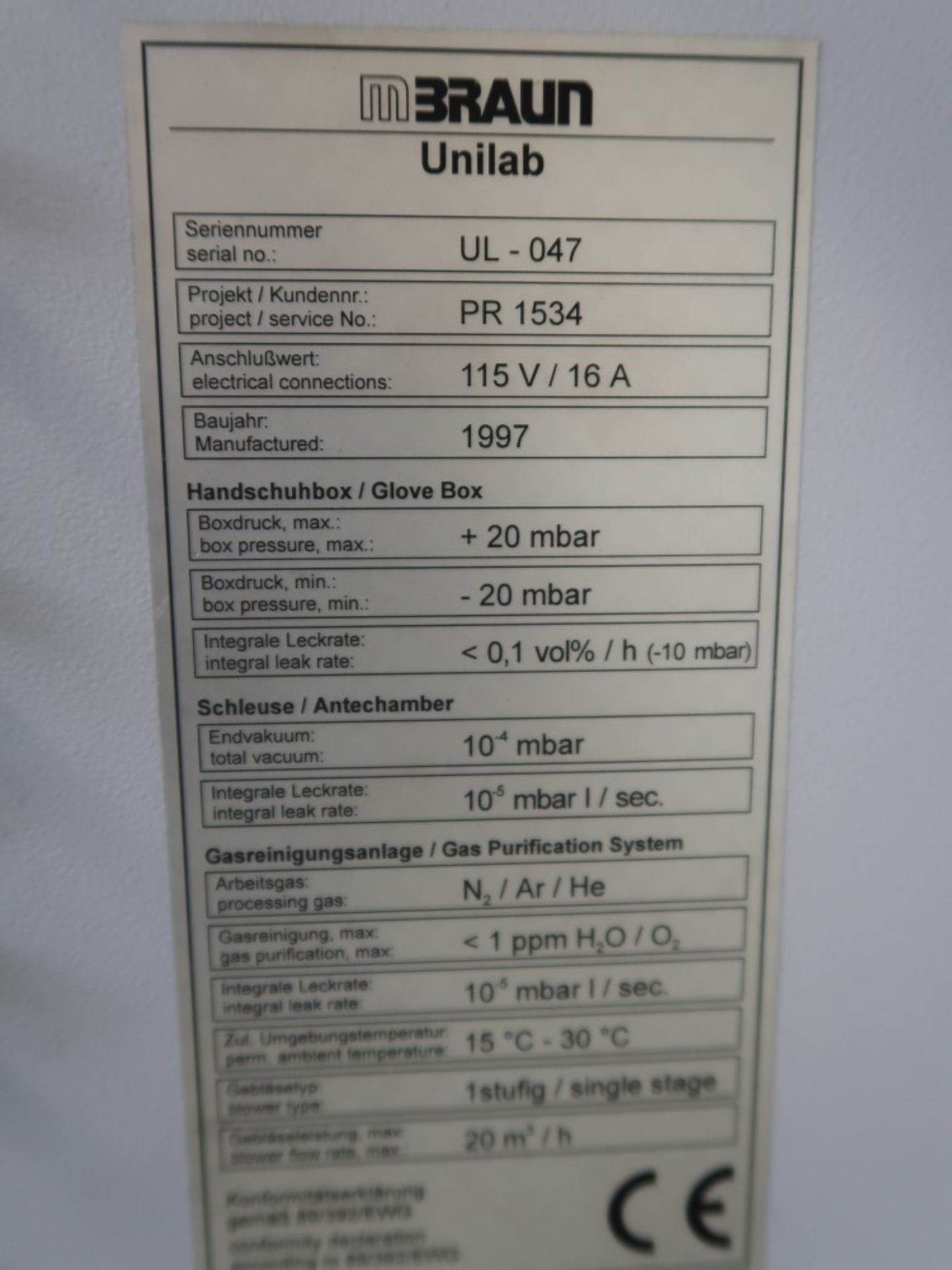 1997 Mbraun Unilab 2-Glove Box Tester S/N UL-047 w/ Mbraun Lab Conrol PLC Controlled Combi - Image 7 of 7