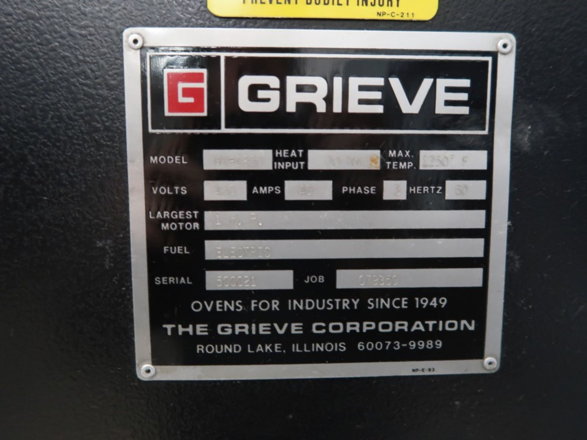 Grieve Model HX-1250 Electric Oven S/N 500021, 37" W x 26" H x 19" D, Max Temp 1250 Degrees F w/ (4) - Image 7 of 7