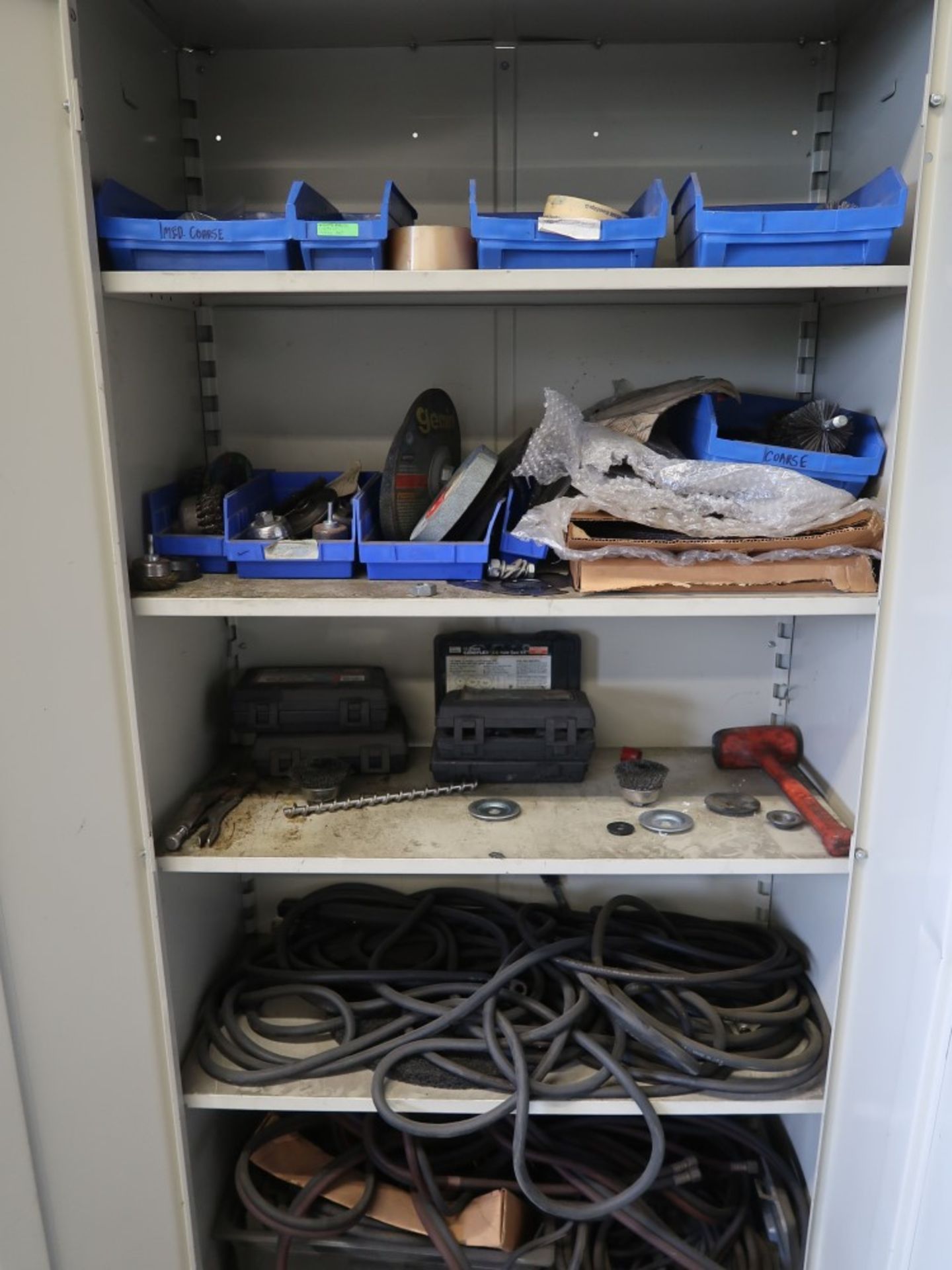 (2) Metal Storage Cabinets w/ Contents Including: Grinding Wheels, Welding Rod and Wire - Image 2 of 3