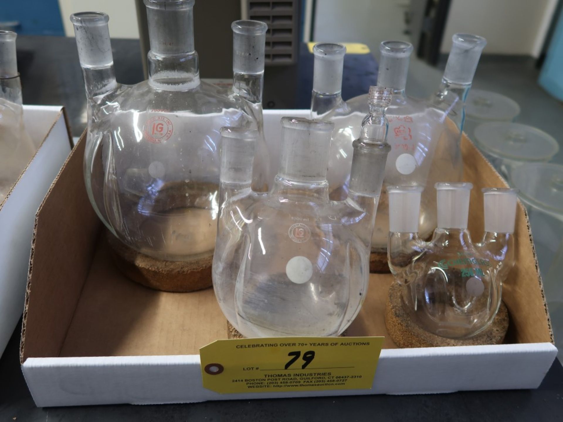 Lot of Lab Glass, Chem Glass and Kontes 3 Necked Flasks From 250 ML to 3000 ML