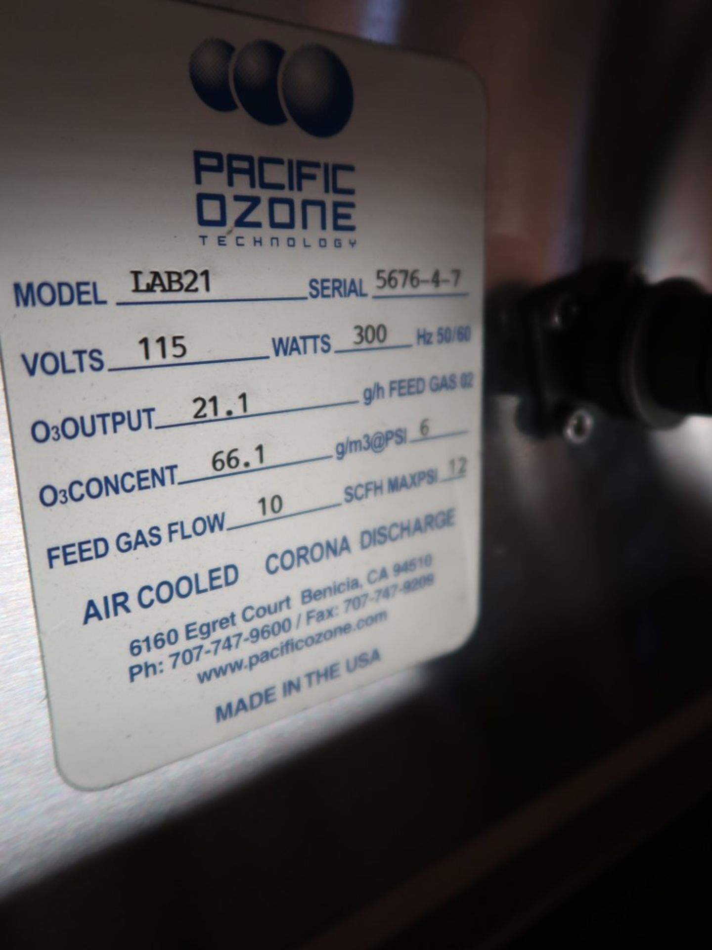 Pacific Ozone Model LAB 21 Ozone Generator S/N 5676-4-7 - Image 4 of 4