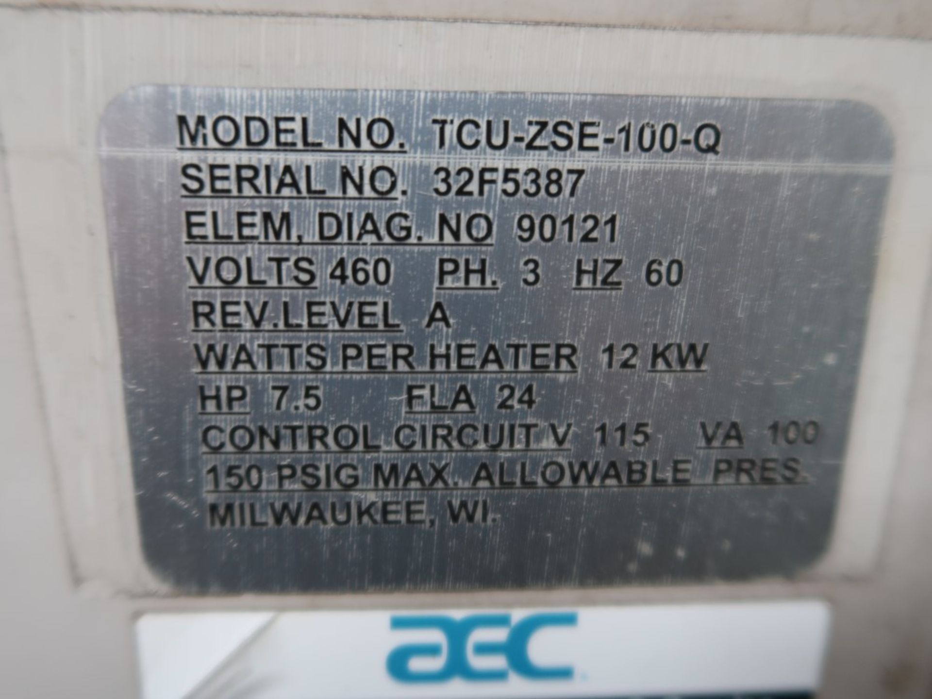 AEC Model TCU-ZSE-100-Q Temperature Controller S/N 32F5387, 7.5 HP, 150 PSIG - Image 4 of 4