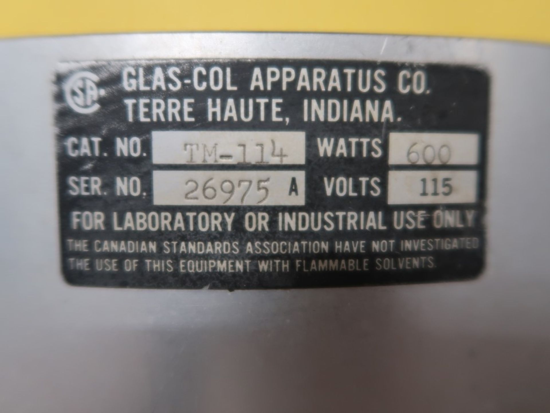 9" Dia Glas-ColApprataus Botton Heating Mantle w/ LG 5000 ML 3 Neck Flask S/N 26975 600 Watts - Image 3 of 3
