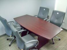 6' Conference Table w/ (4) Leather Swivel Chairs, Side Table