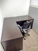 (3) L-Shaped Desks, Table, (4) Swivel Chairs