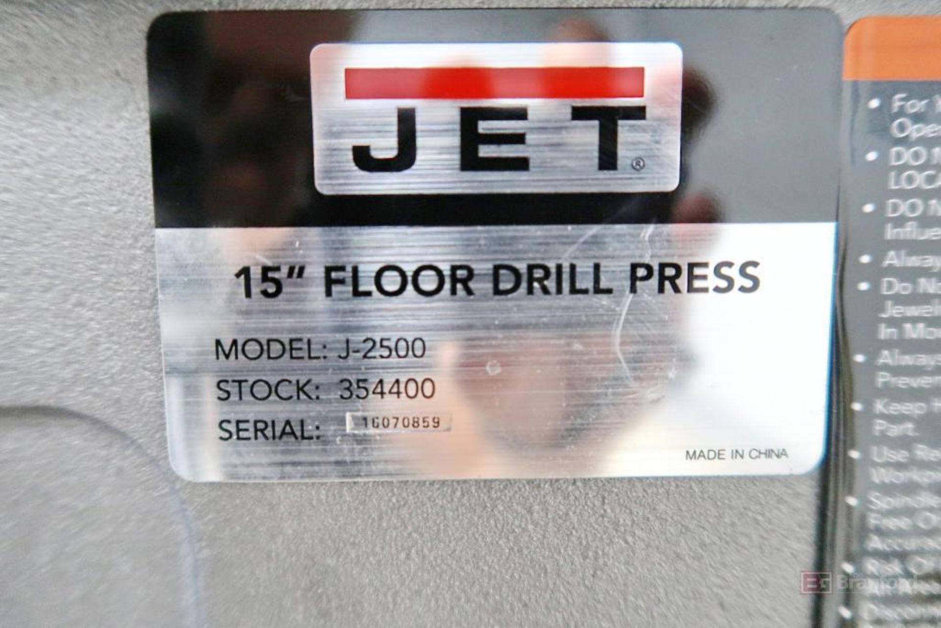 Jet 15" Floor Drill Press Model J-2500 - Image 3 of 4