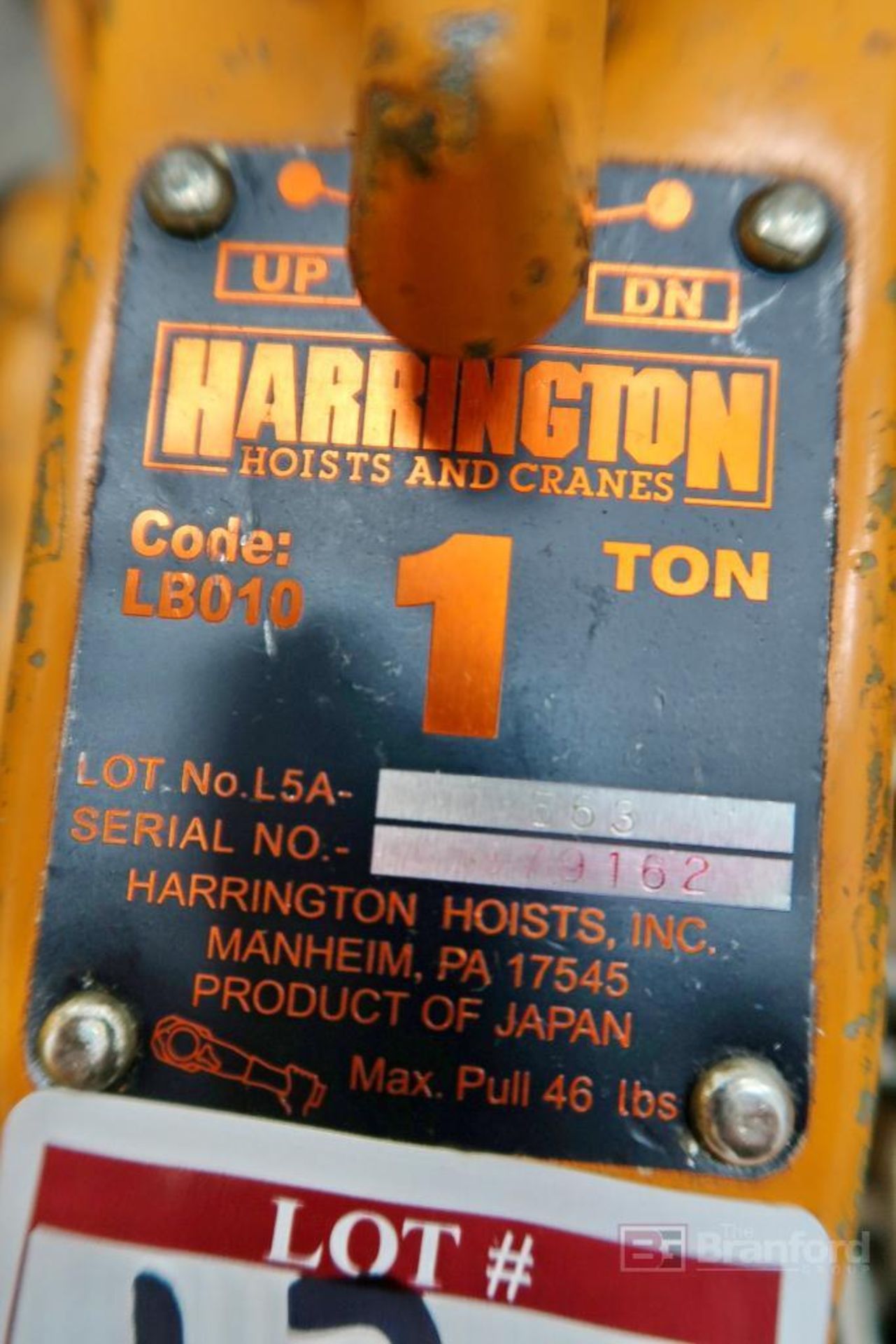 Harrington Manual 1-Ton Hoist Model 563 - Image 2 of 2