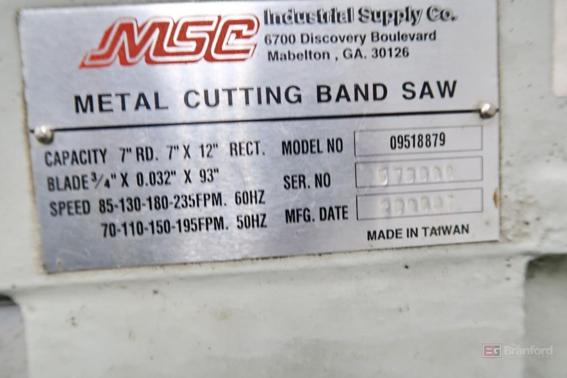 MSC Metal Cutting Band Saw Model 09518879 - Image 3 of 5