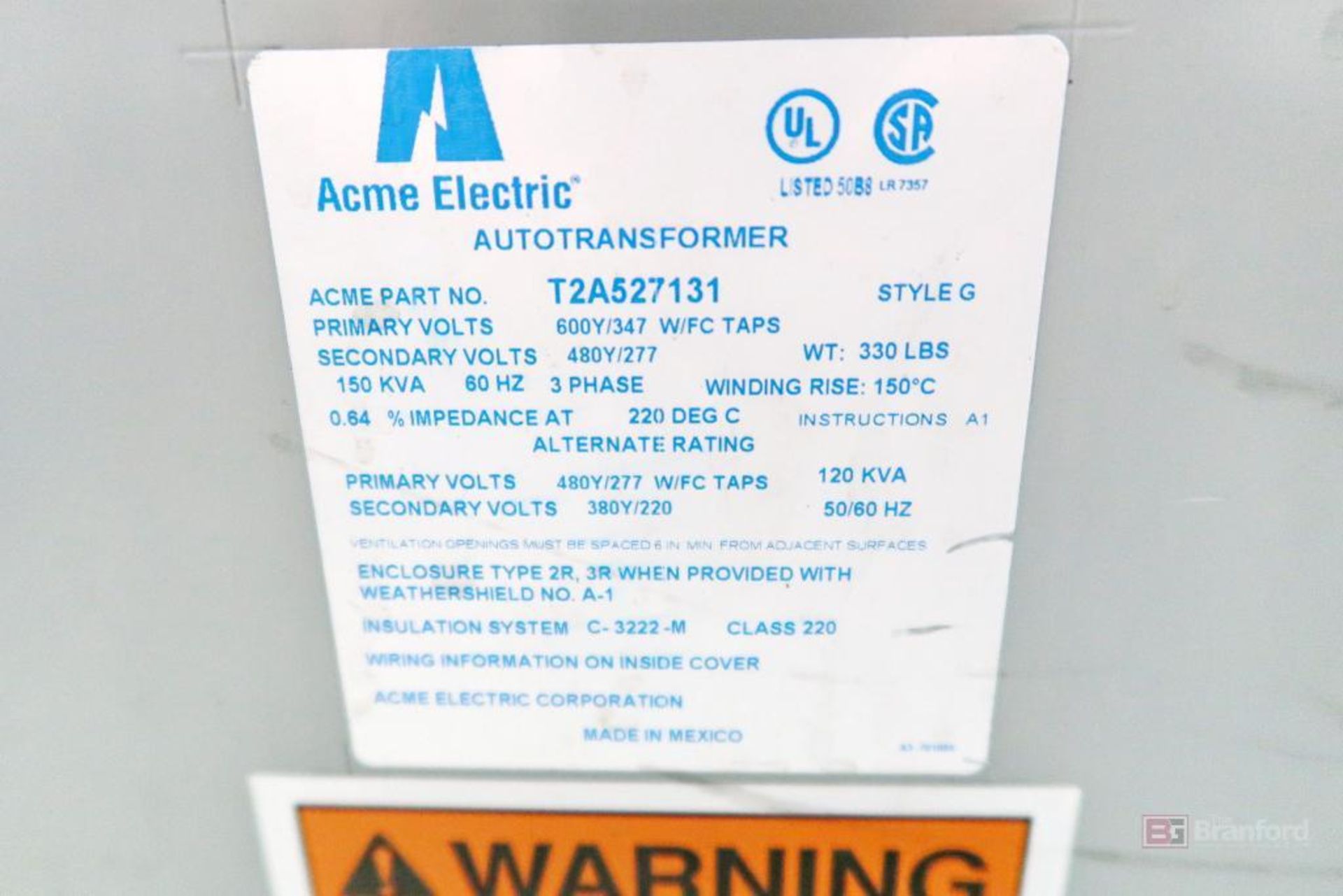 Acme Electric Transformer 150-kVA - Image 2 of 2