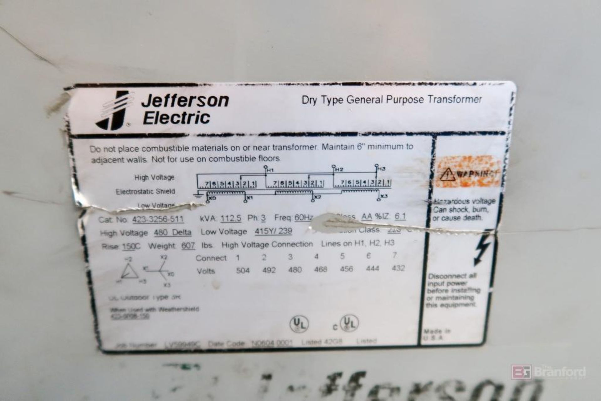 Jefferson Electric Transformer 112.5-kVA - Image 2 of 2