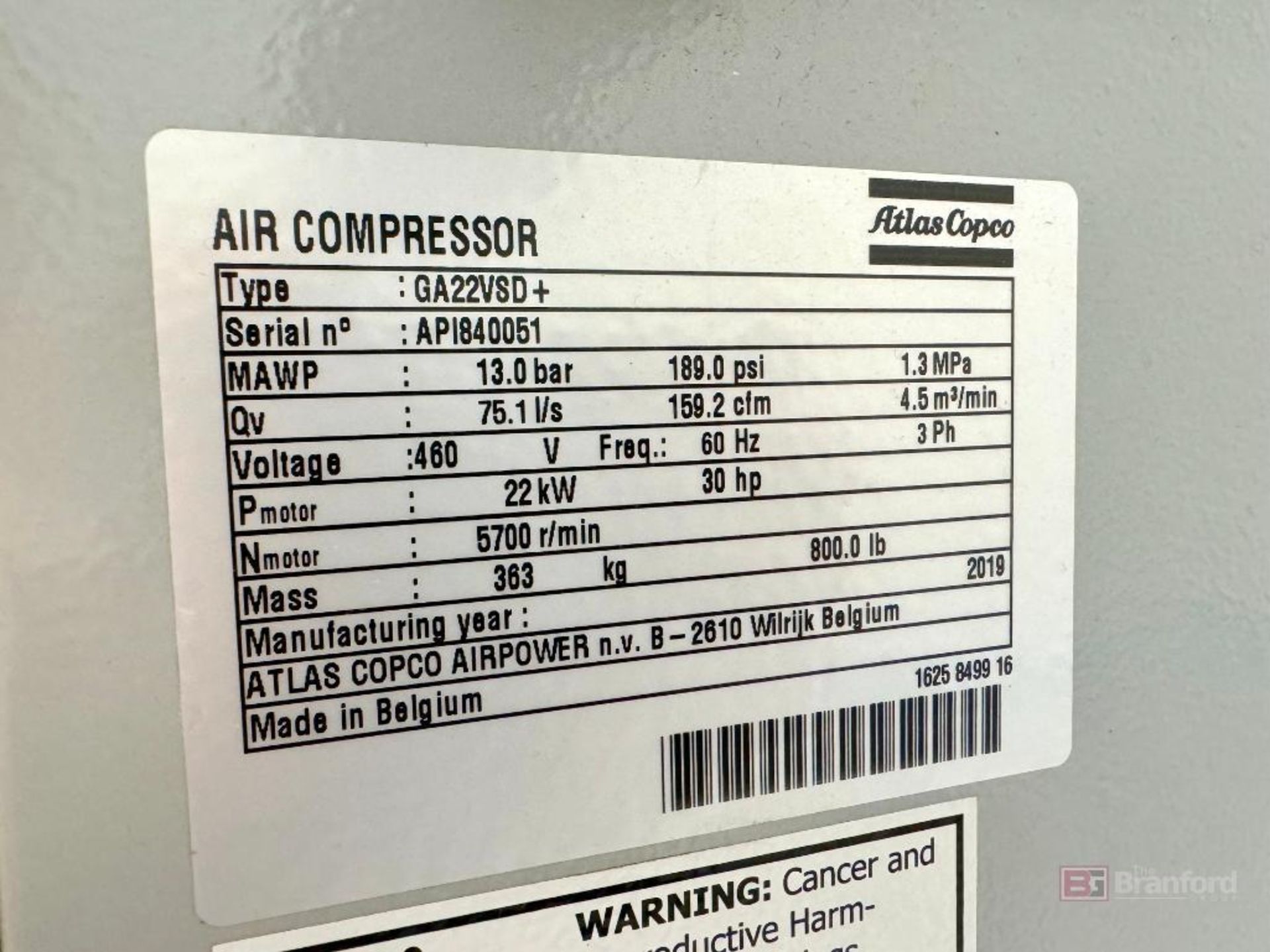 Atlas Copco GA22VSD+ Air Compressor - Image 5 of 6
