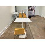 Lot of (8) White Bar Height Tables w/ (16) Wood Seat Chairs