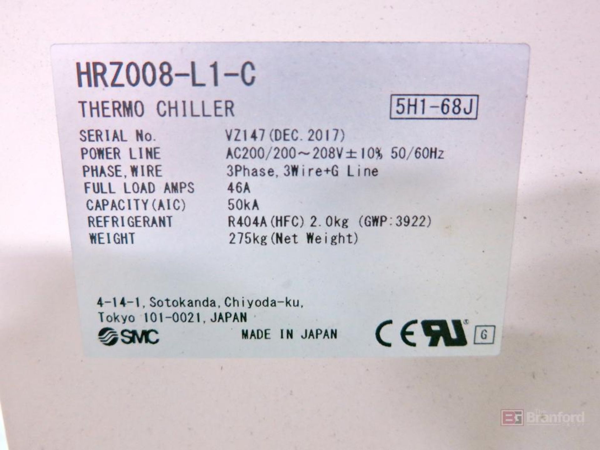 SMC Thermo Chiller Model HRZ008-L1-C - Image 3 of 3