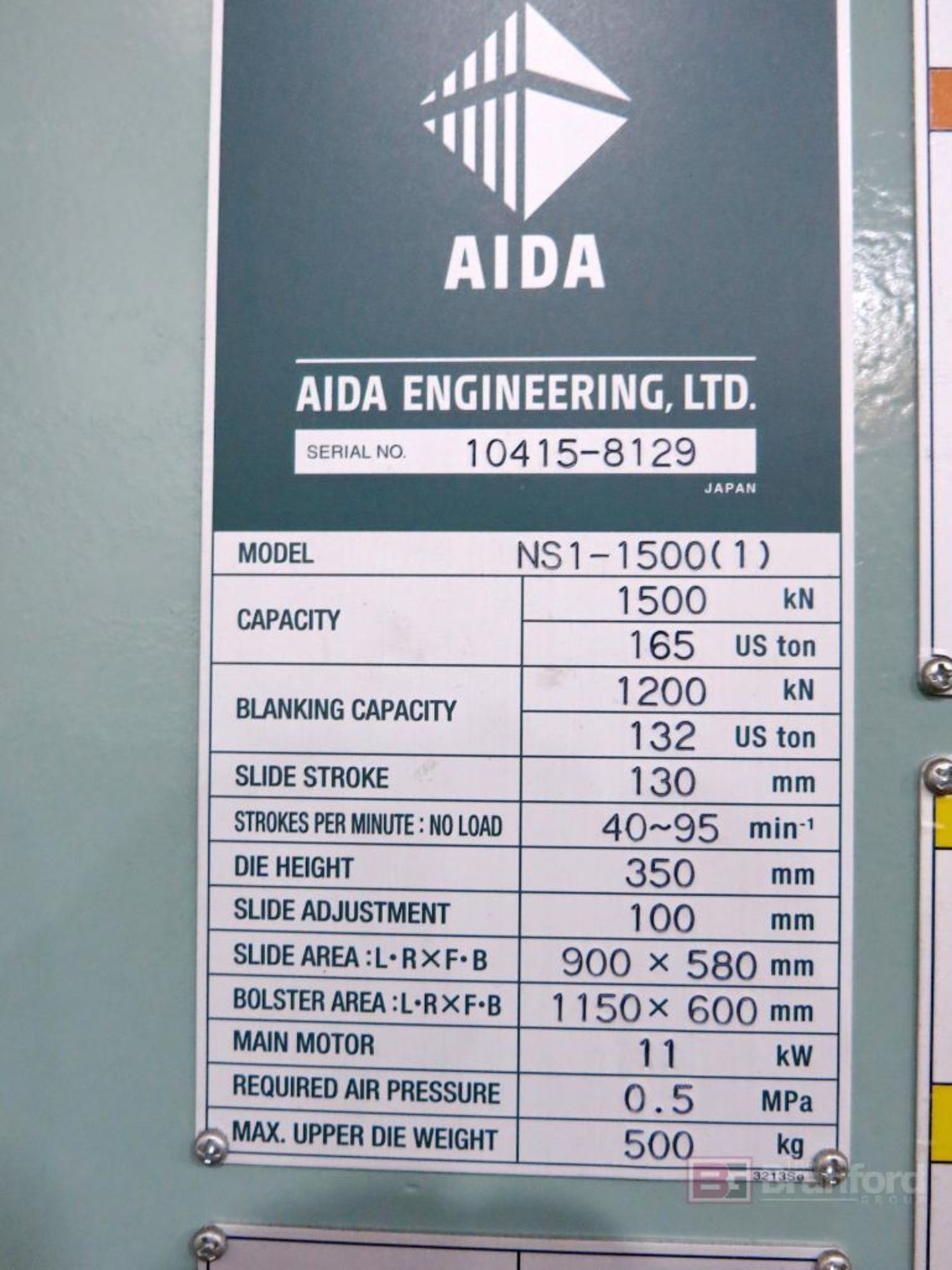 165-Ton Aida NS1-1500(1) Straight Side Single Crank Press - Image 6 of 7