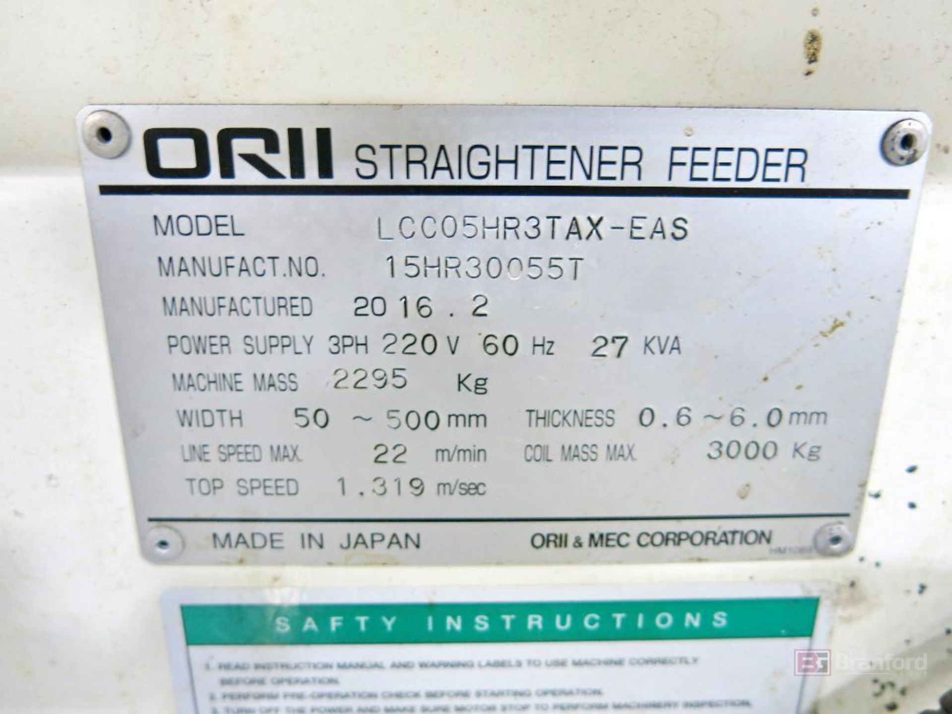 ORII Model LCC05HR3TAX-EAS Straightener Feeder Uncoiler - Image 4 of 4