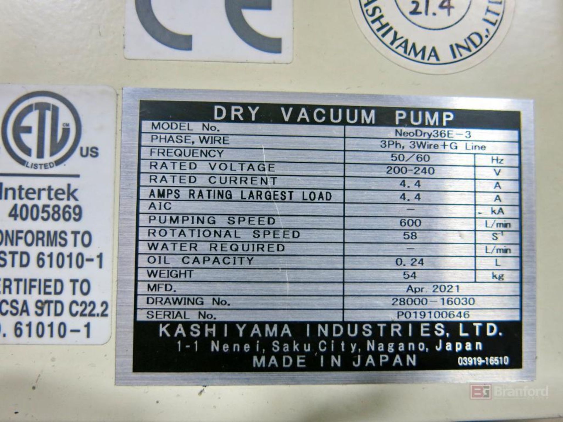Kashiyama Neodry 36E Dry Vacuum Pump - Image 4 of 4
