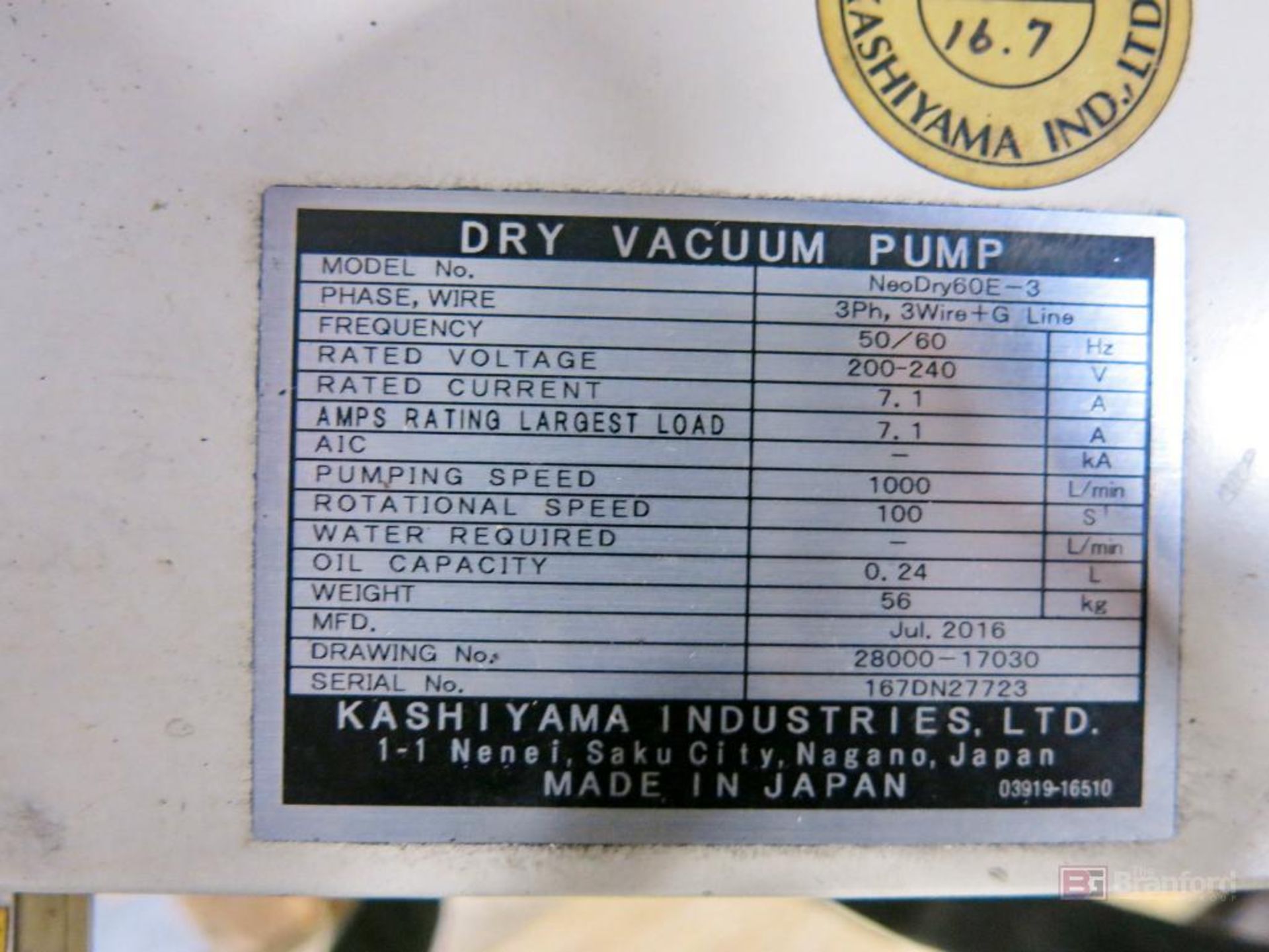 Kashiyama Neodry 36E Dry Vacuum Pump - Image 2 of 3