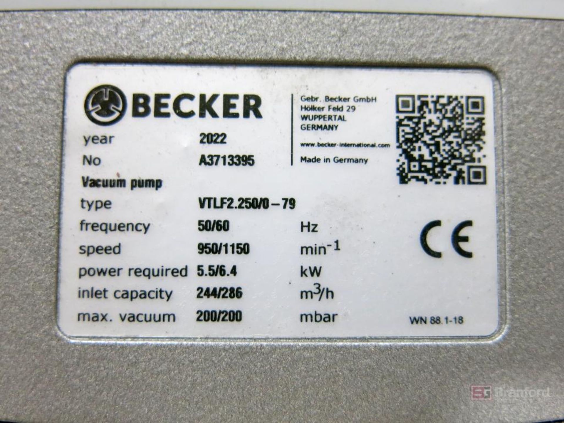 Becker Type VTLF2-250/0-79 Vacuum Pump - Image 3 of 4