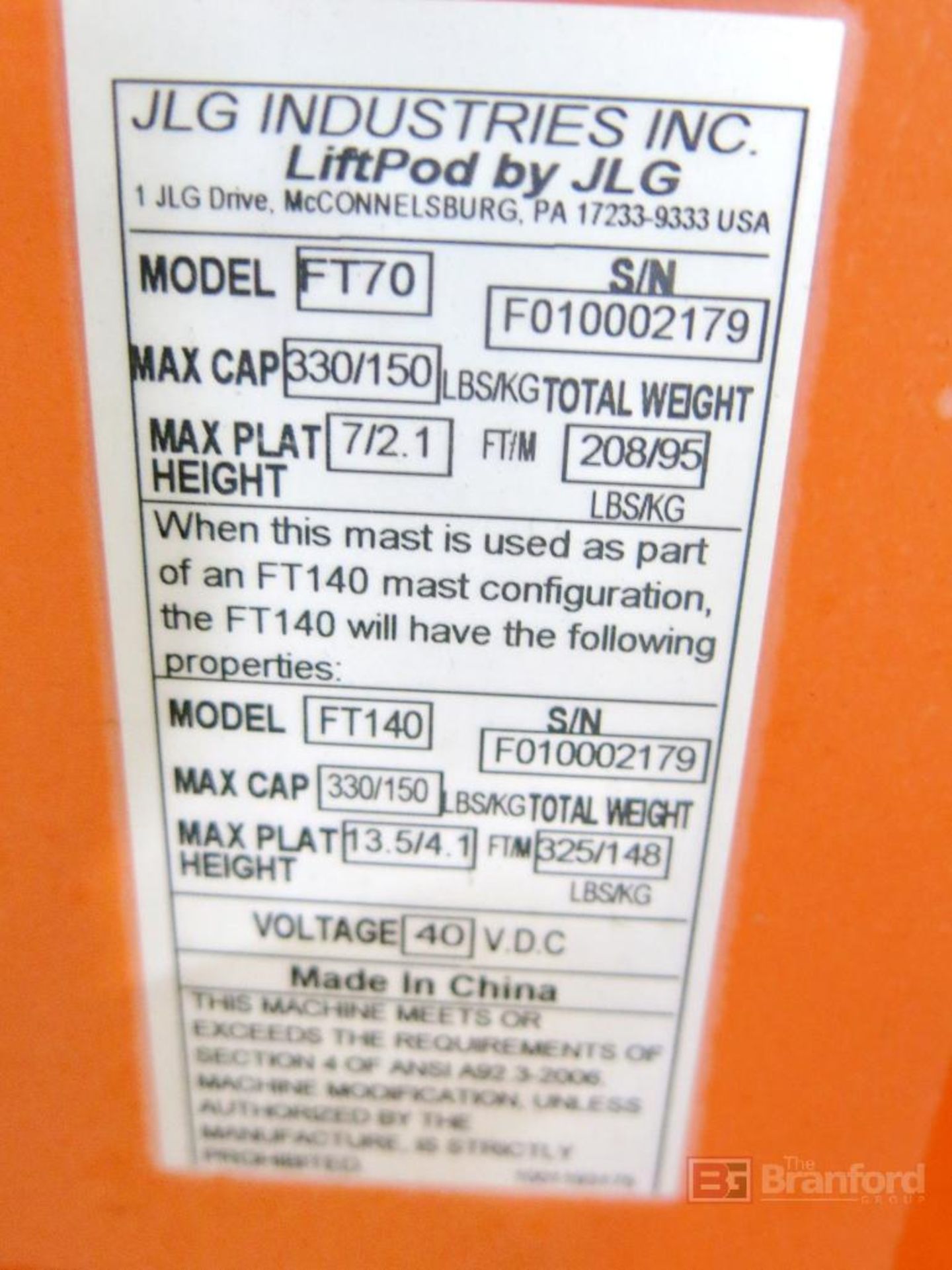 JLG Lift Pod Model FT70 40V Cordless - Image 4 of 5