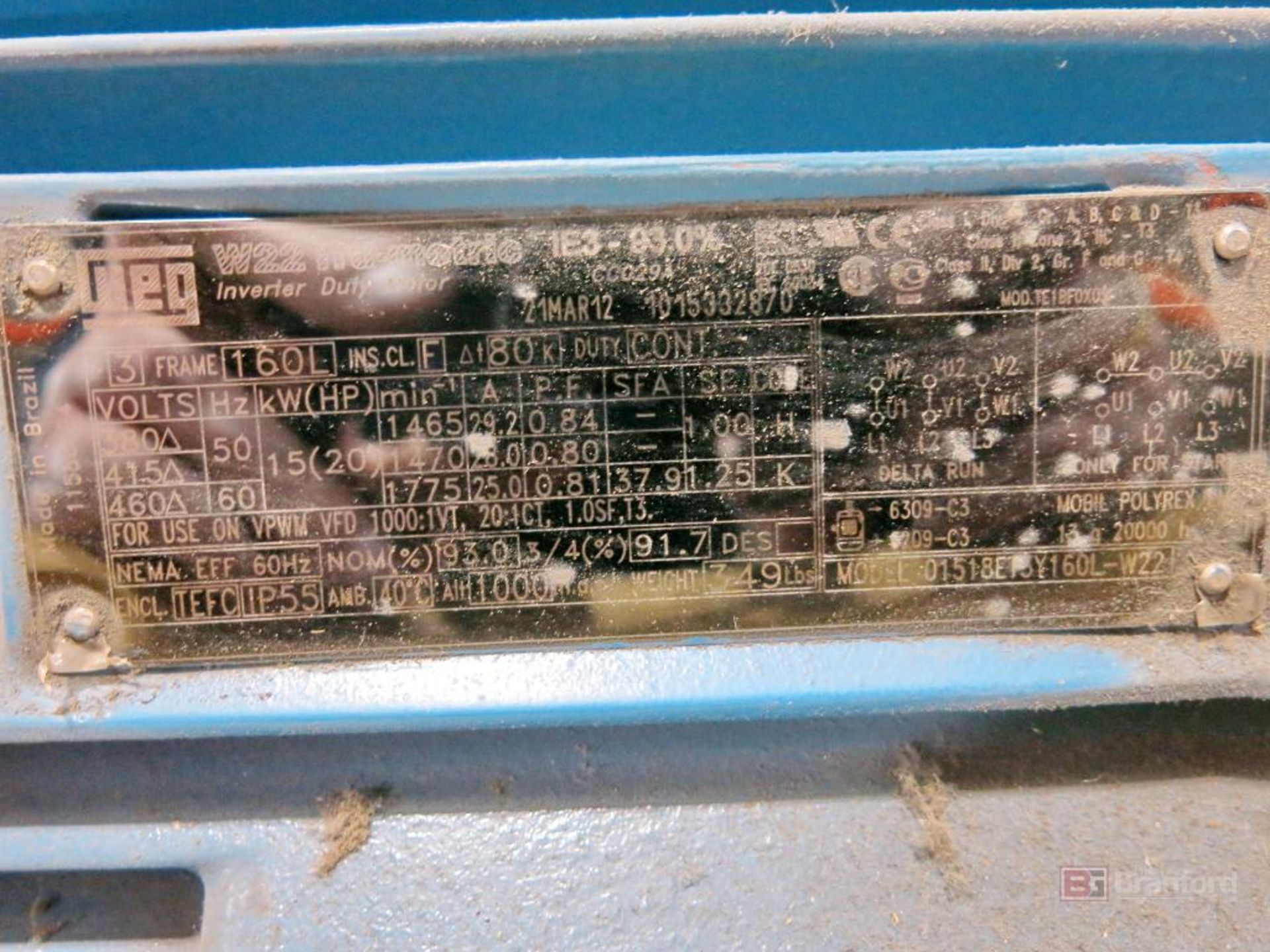 Weg Model W22 Tru Metric Inverter Duty Motor - Image 3 of 3