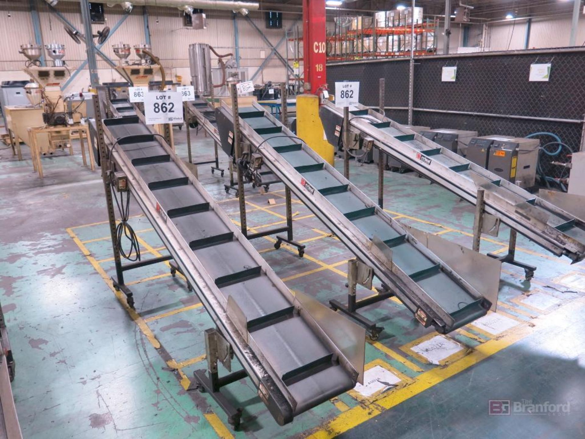 Lot of (3) Crizaf Automation Systems 12 Inch Inclined Conveyors